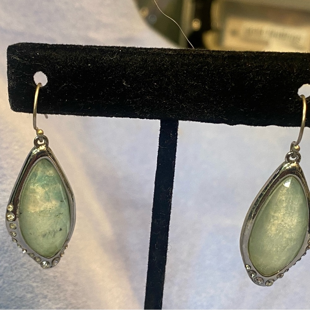 Alexis Bittar Silver and Green Teardrop Earrings